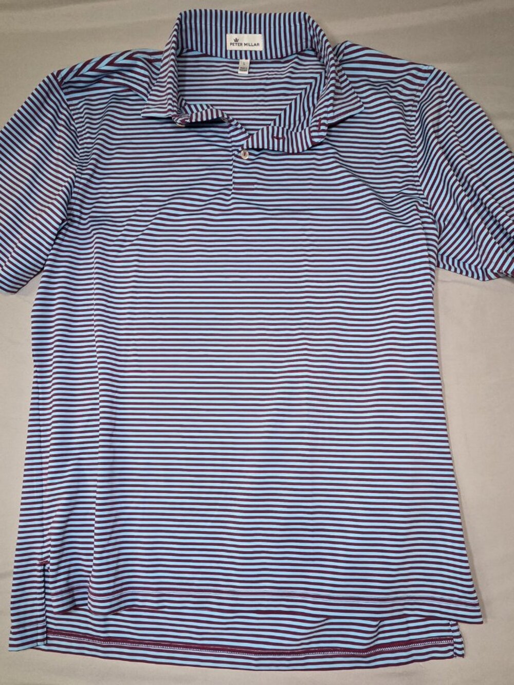 Peter Millar Cape Arundel Golf Club Striped Performance Polo L Blue Maroon